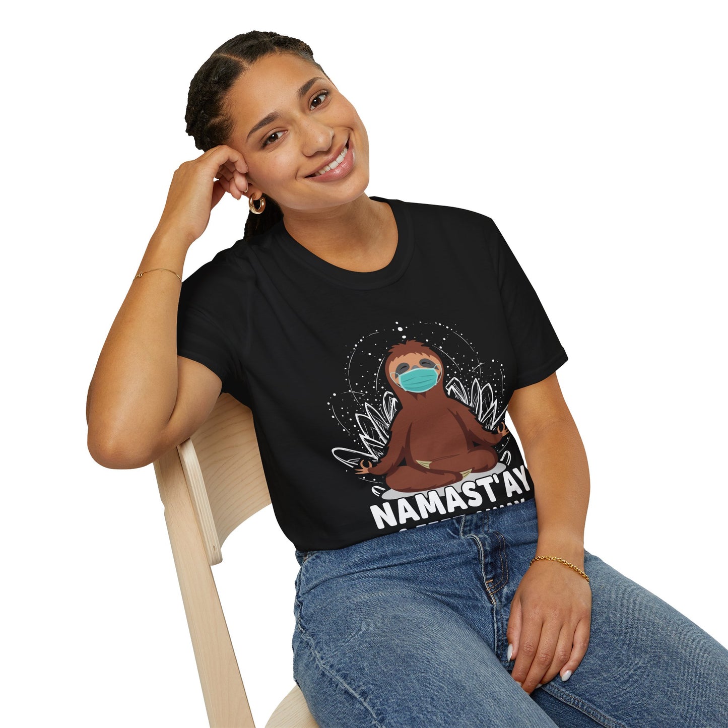 Namast'ay 6 Feet Away Sloth T-Shirt — Funny Social Distancing Yoga Tee