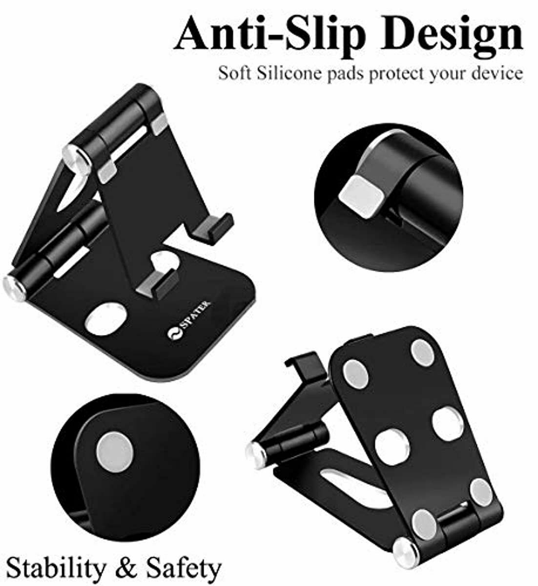 Cell Phone Stand Adjustable Holder Metallic Aluminum Lightweight Rubber Pads New