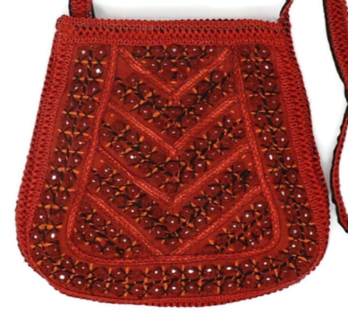 Sling Hand Bag Embroidery Fashionable Modern Style Art Handy Craft Bold Red