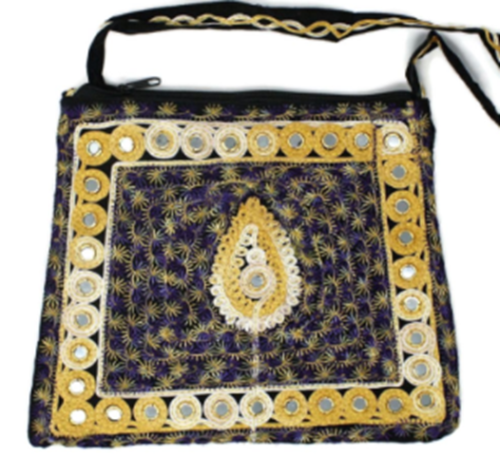 Sling Hand Bag Embroidery Fashionable Art Handy Craft Yellow Water-Drop Style