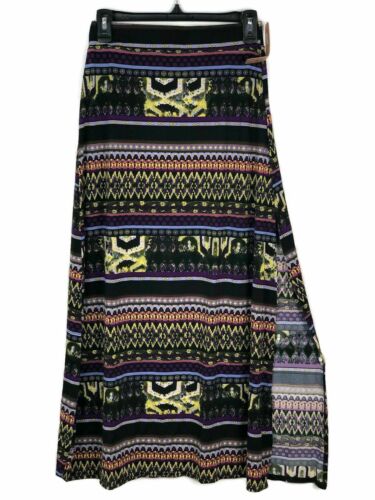 Bohemian Long Skirt Versatile Maxi Boho Chick Hippie Slit Summer Outfit Black