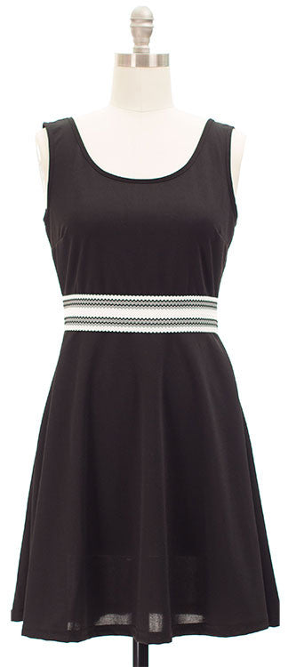 Belted Skater Dress - Black