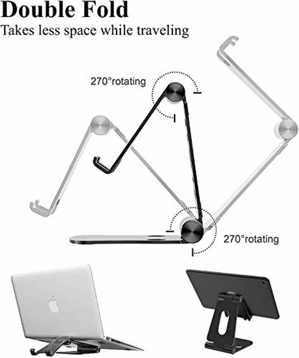 Cell Phone Stand Adjustable Holder Metallic Aluminum Lightweight Rubber Pads New