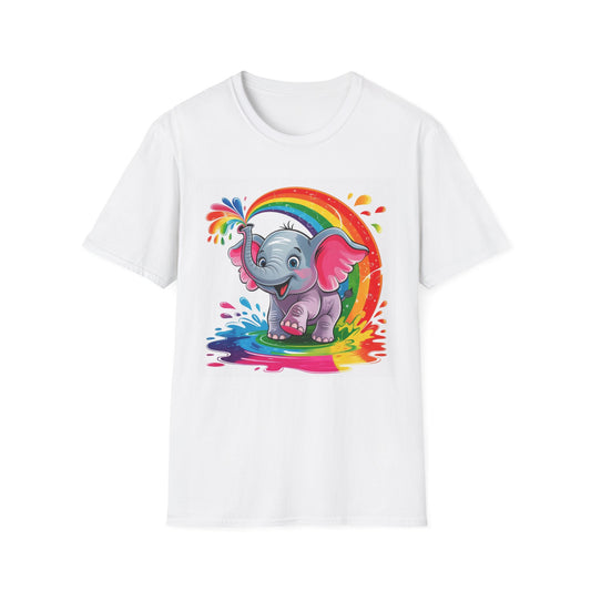 Cute Rainbow Elephant T-Shirt — Colorful Baby Elephant Splash Design