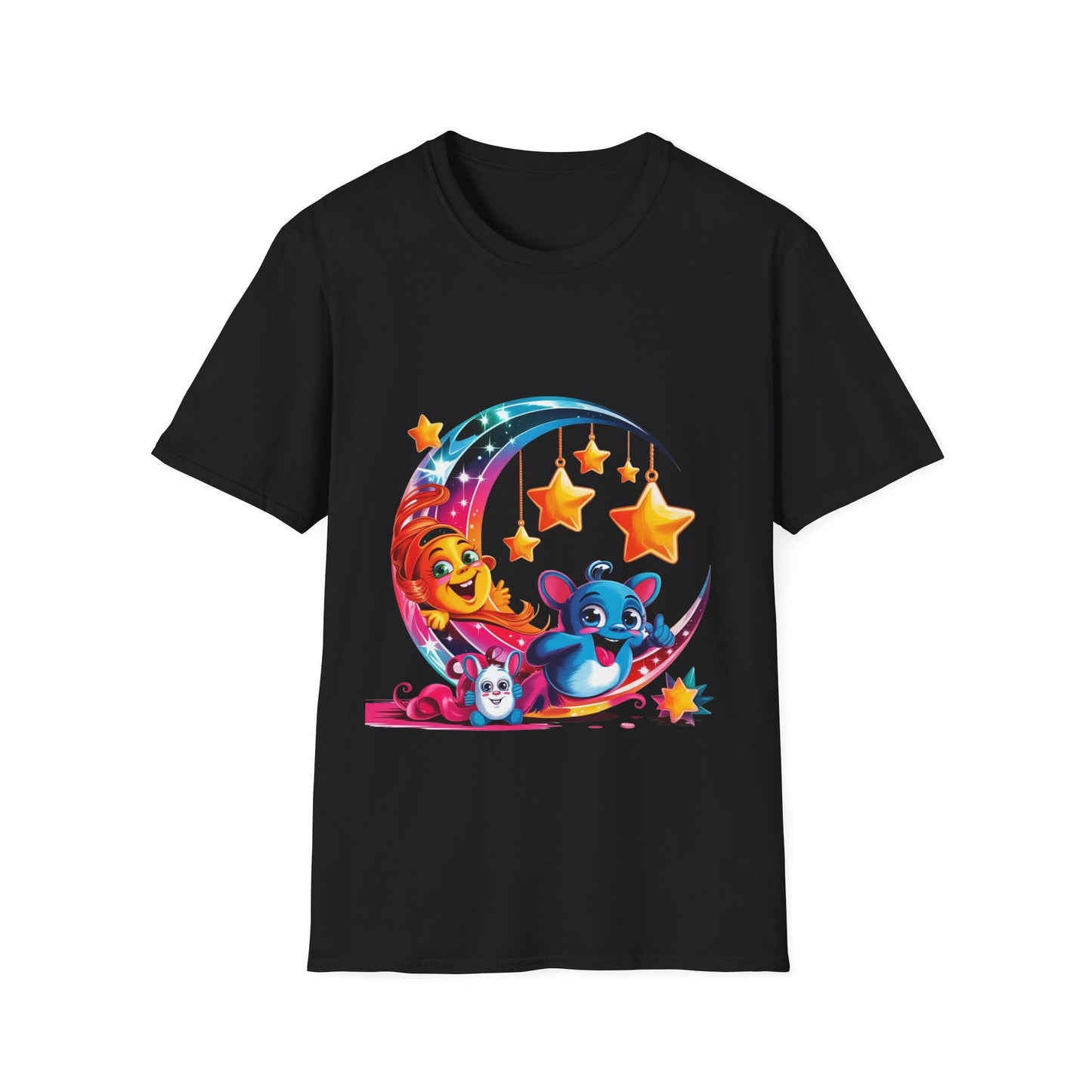 Kids' Moon & Stars Graphic T-Shirt — Cute Sleepy Animal Night Sky Design