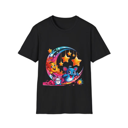 Kids' Moon & Stars Graphic T-Shirt — Cute Sleepy Animal Night Sky Design