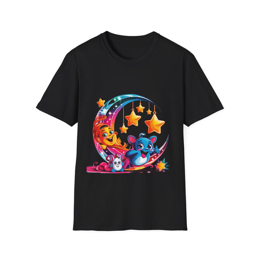 Kids' Moon & Stars Graphic T-Shirt — Cute Sleepy Animal Night Sky Design