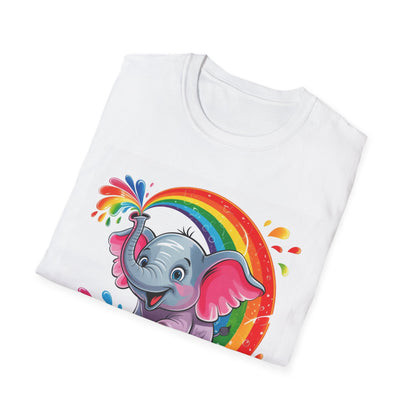 Cute Rainbow Elephant T-Shirt — Colorful Baby Elephant Splash Design
