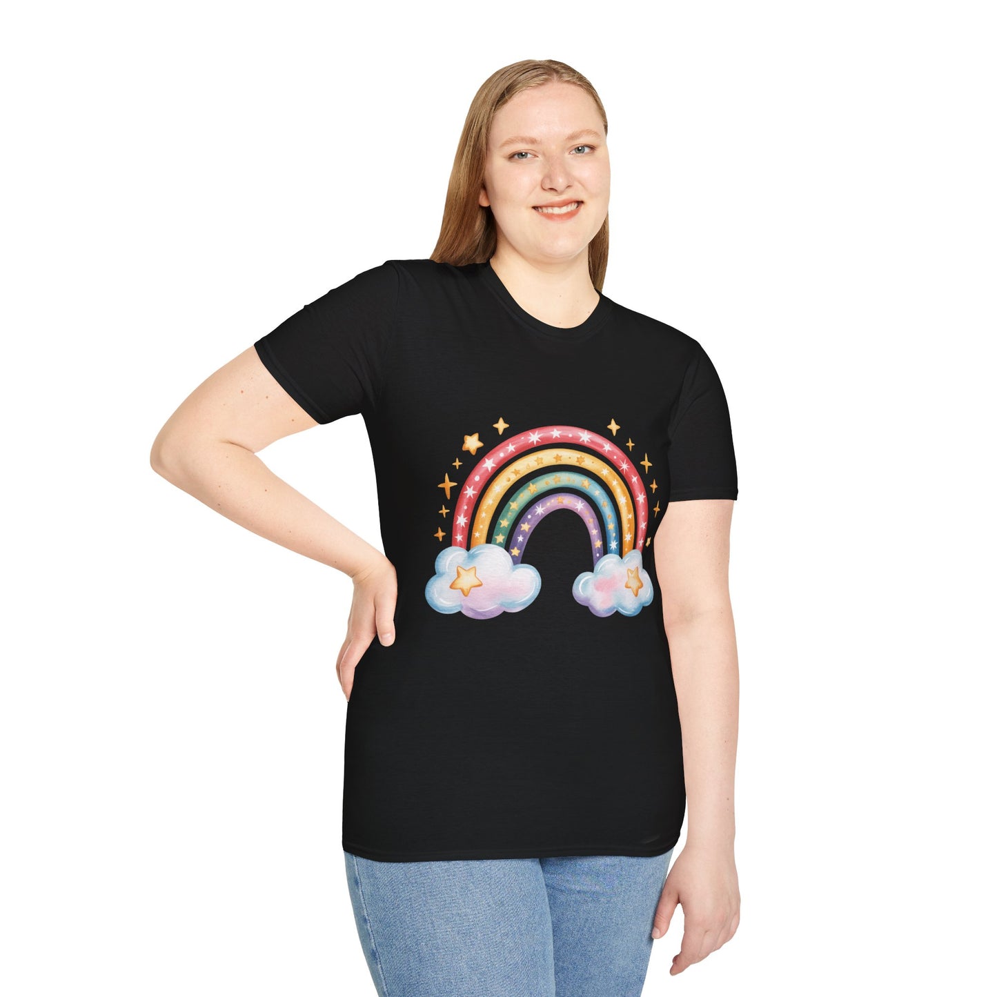 Rainbow Cloud T-Shirt — Cute Pastel Stars Graphic Tee