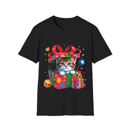 Kitten in Gift Box T-Shirt — Cute Holiday Cat Present Tee