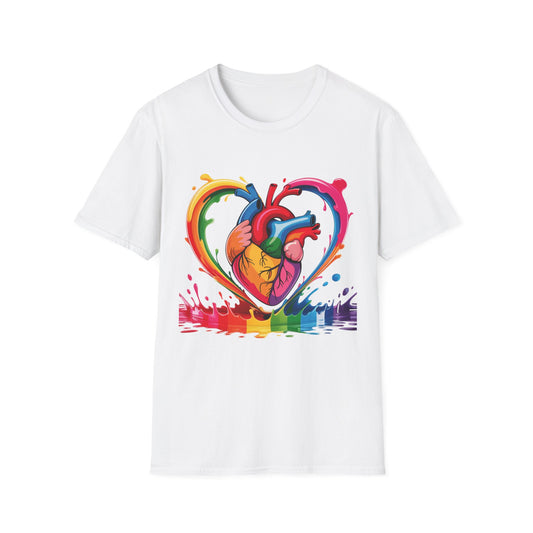 Rainbow Anatomical Heart T-Shirt — Colorful Pride Heart Tee