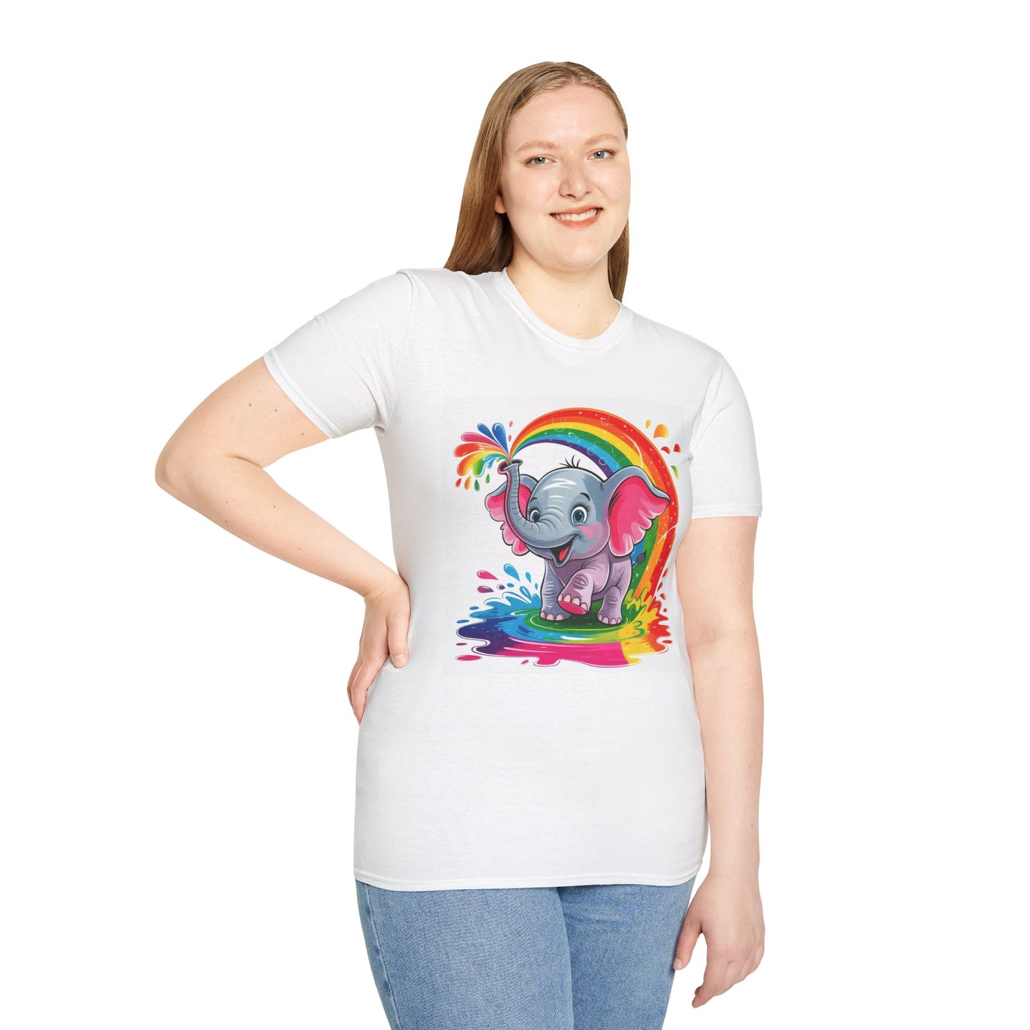 Cute Rainbow Elephant T-Shirt — Colorful Baby Elephant Splash Design