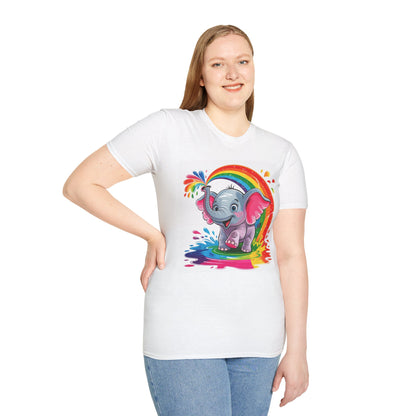 Cute Rainbow Elephant T-Shirt — Colorful Baby Elephant Splash Design