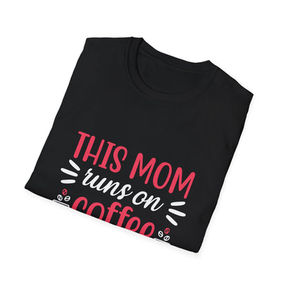 Mom T-Shirt - "This Mom Runs on Coffee and Yoga" Graphic Tee | Mother's Day, Yoga Mom Gift