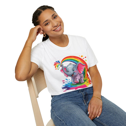 Cute Rainbow Elephant T-Shirt — Colorful Baby Elephant Splash Design