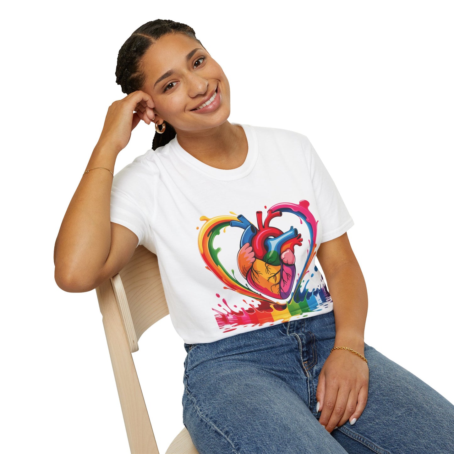 Rainbow Anatomical Heart T-Shirt — Colorful Pride Heart Tee