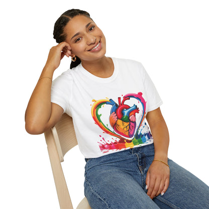 Rainbow Anatomical Heart T-Shirt — Colorful Pride Heart Tee