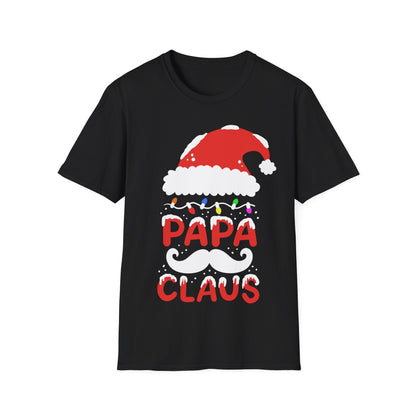Papa Claus T-Shirt — Christmas Dad Holiday Tee with Santa Hat & Mustache