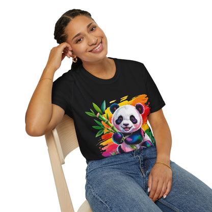 Cute Rainbow Panda T-Shirt — Colorful Baby Panda Holding Bamboo Tee