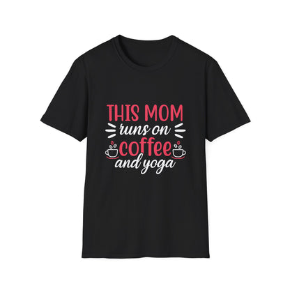 Mom T-Shirt - "This Mom Runs on Coffee and Yoga" Graphic Tee | Mother's Day, Yoga Mom Gift