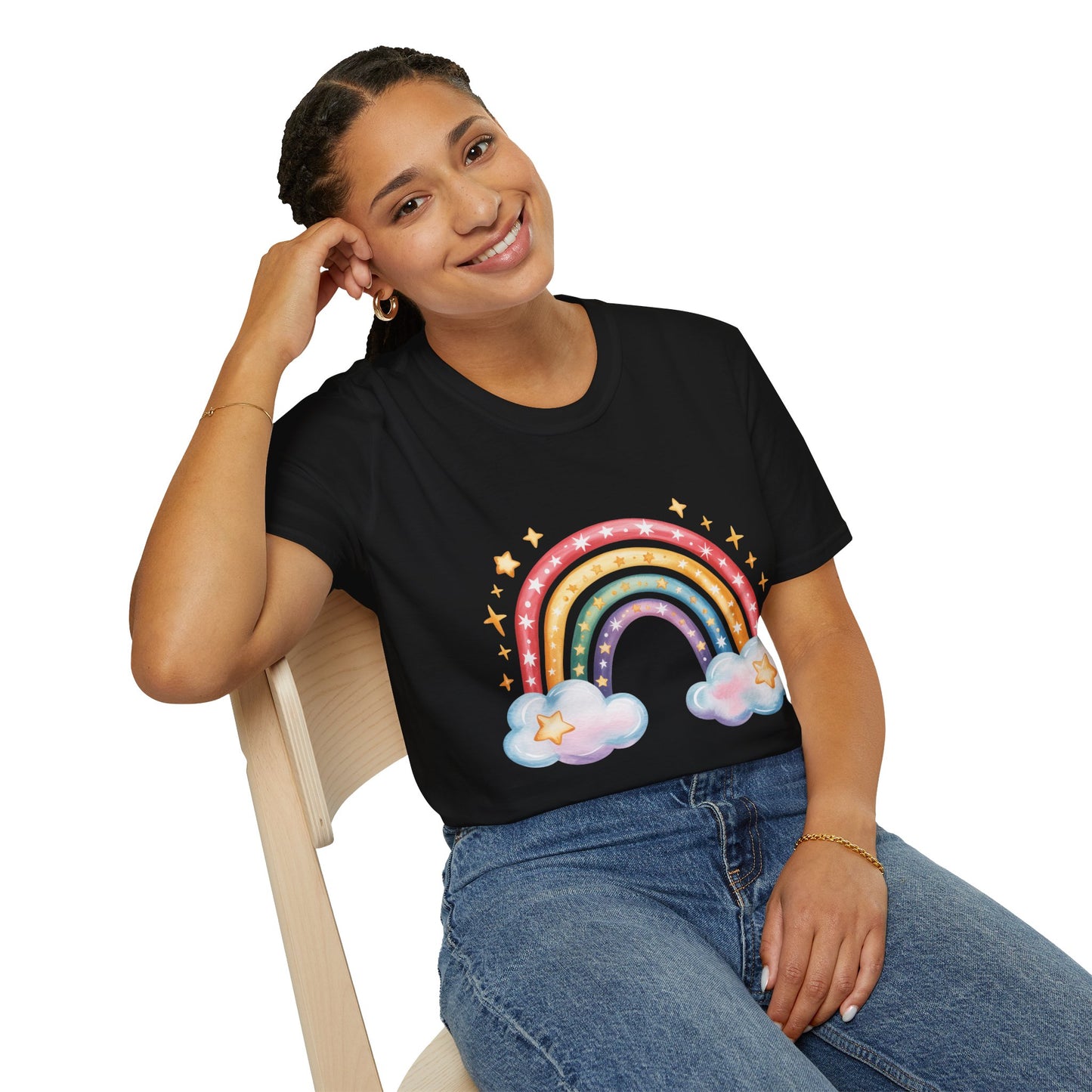 Rainbow Cloud T-Shirt — Cute Pastel Stars Graphic Tee