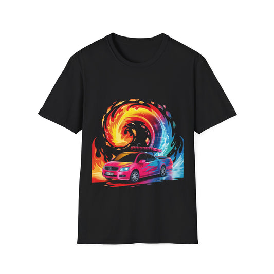 Car Drift Fire & Ice T-Shirt — Neon Racing Graphic Tee