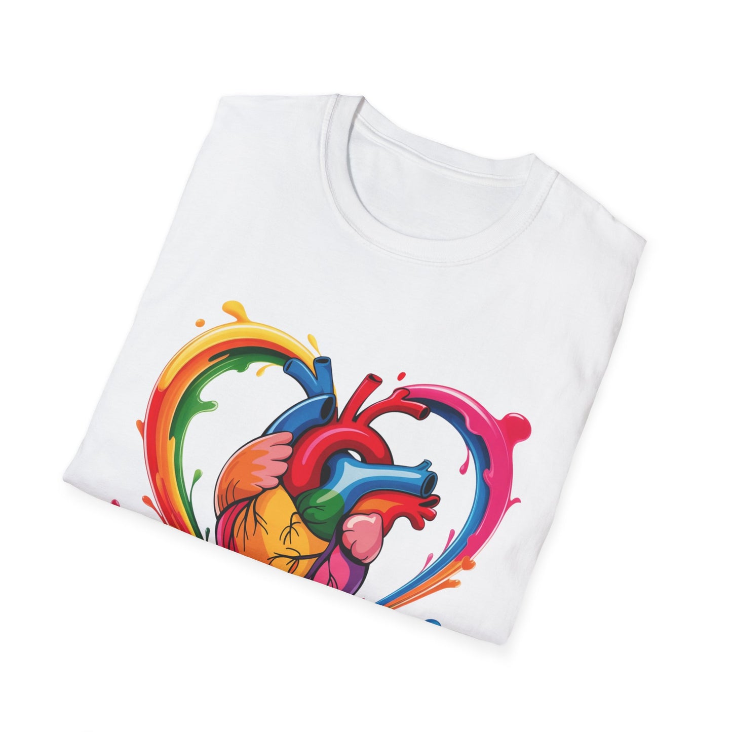 Rainbow Anatomical Heart T-Shirt — Colorful Pride Heart Tee