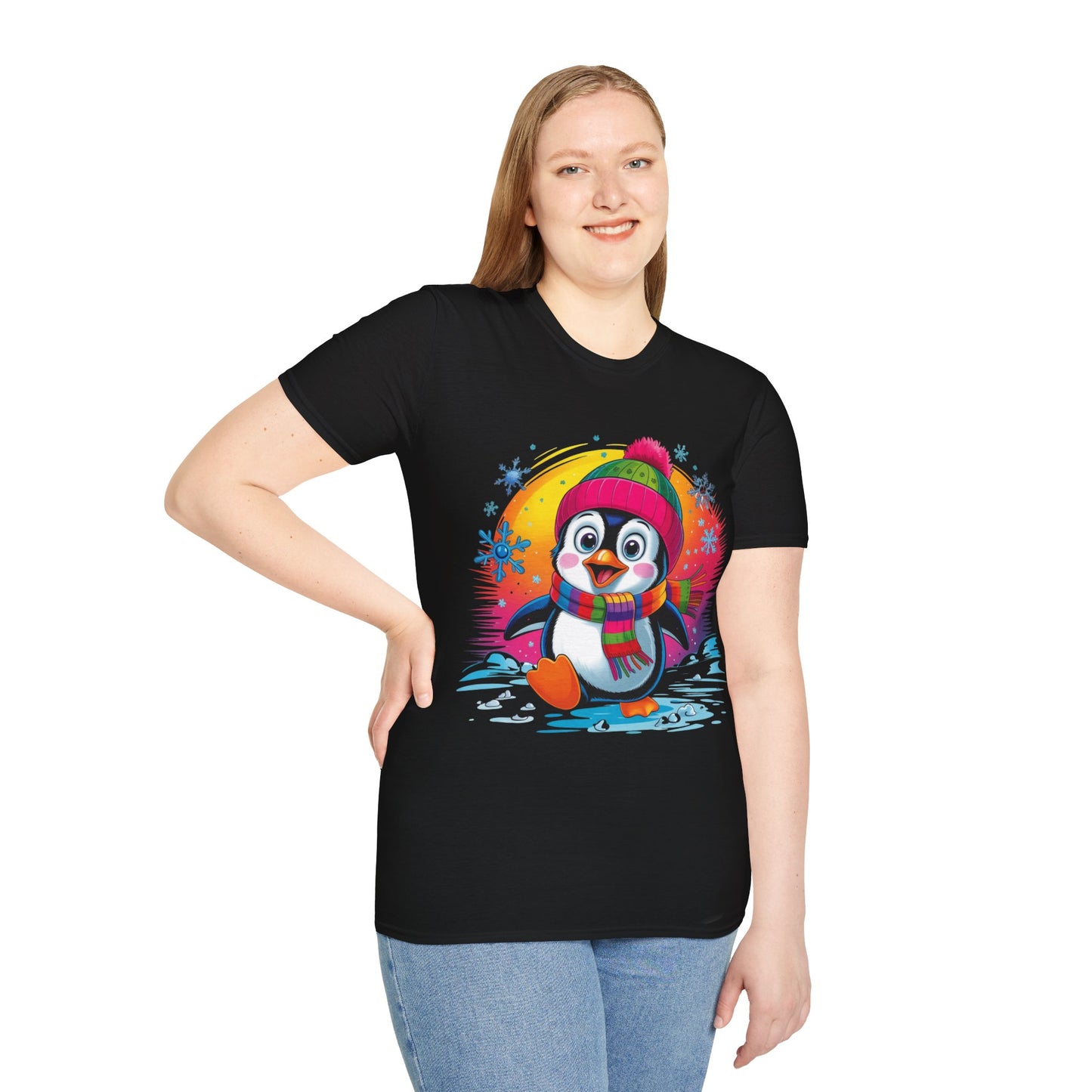 Cute Winter Penguin T-Shirt — Colorful Holiday Kids & Adult Graphic Tee