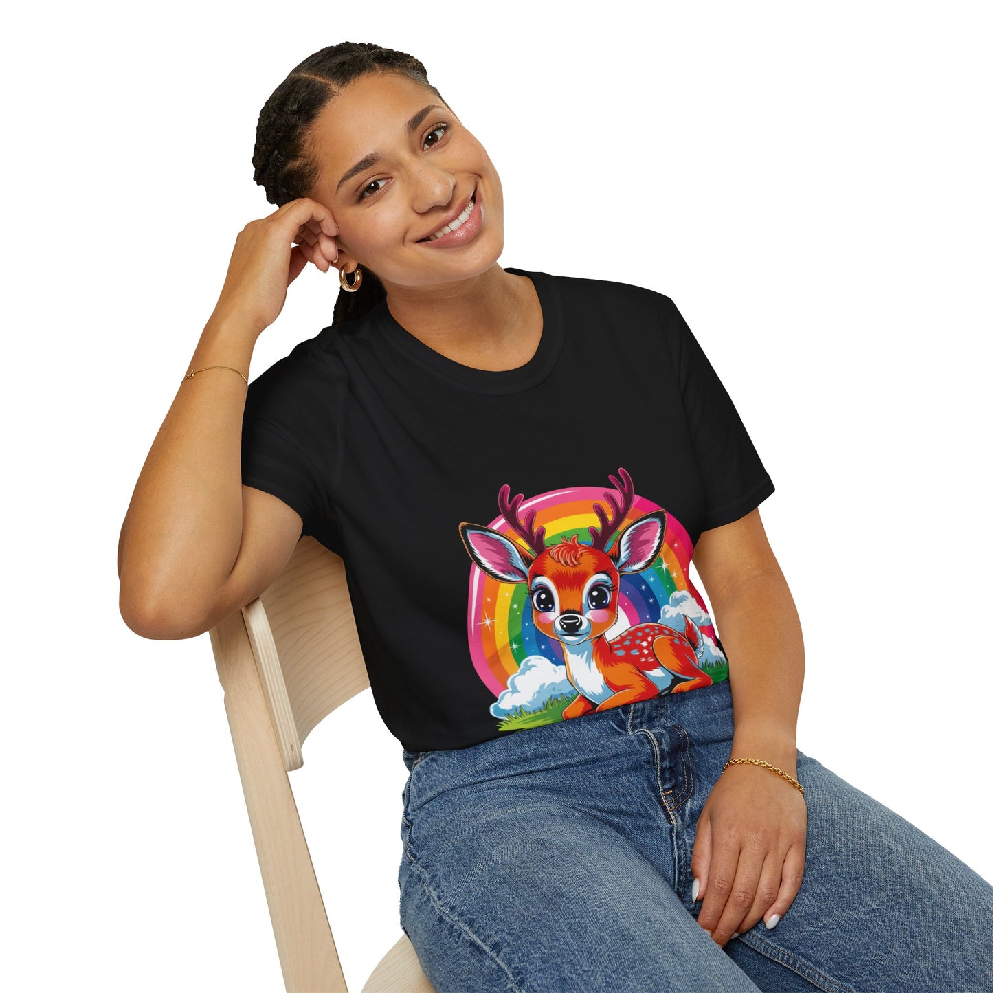 Cute Rainbow Fawn T-Shirt — Cute Deer Graphic Tee for Kids & Animal Lovers