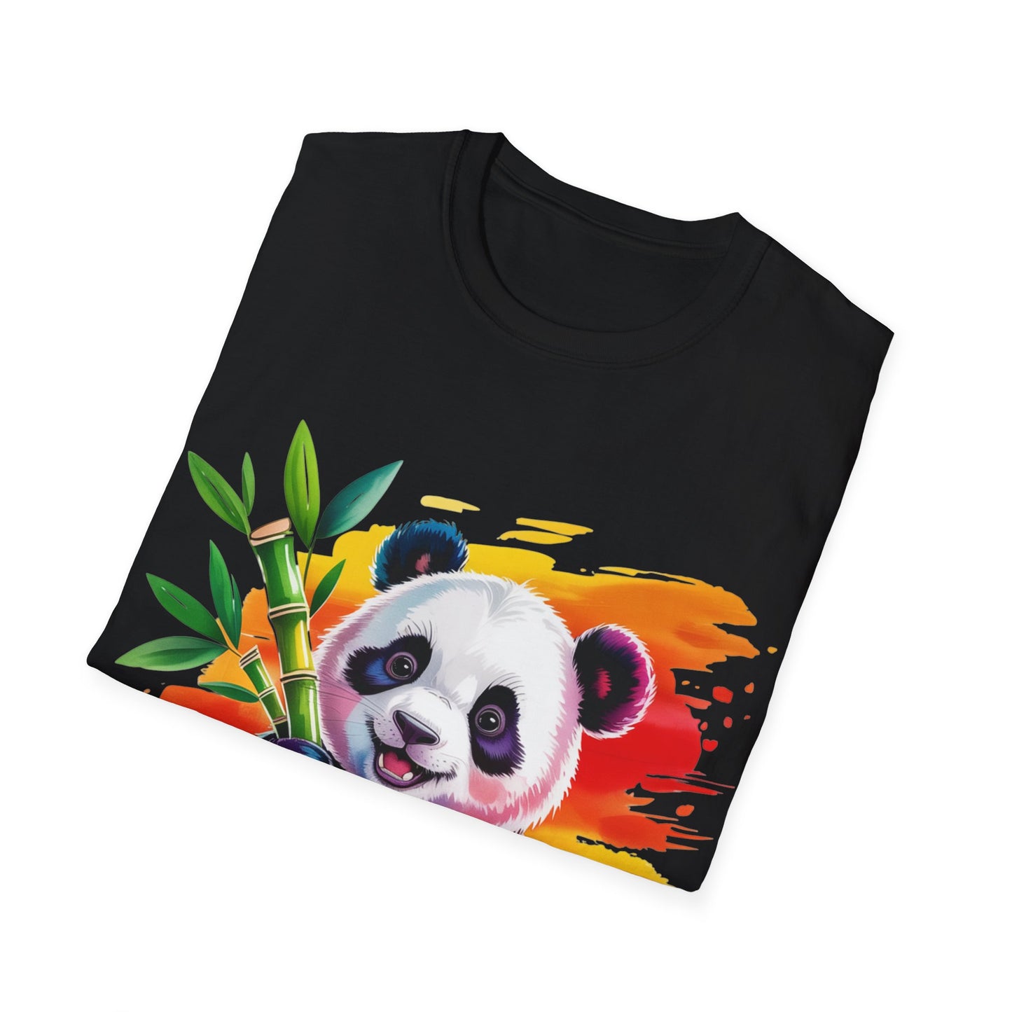 Cute Rainbow Panda T-Shirt — Colorful Baby Panda Holding Bamboo Tee