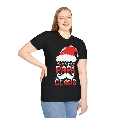 Papa Claus T-Shirt — Christmas Dad Holiday Tee with Santa Hat & Mustache