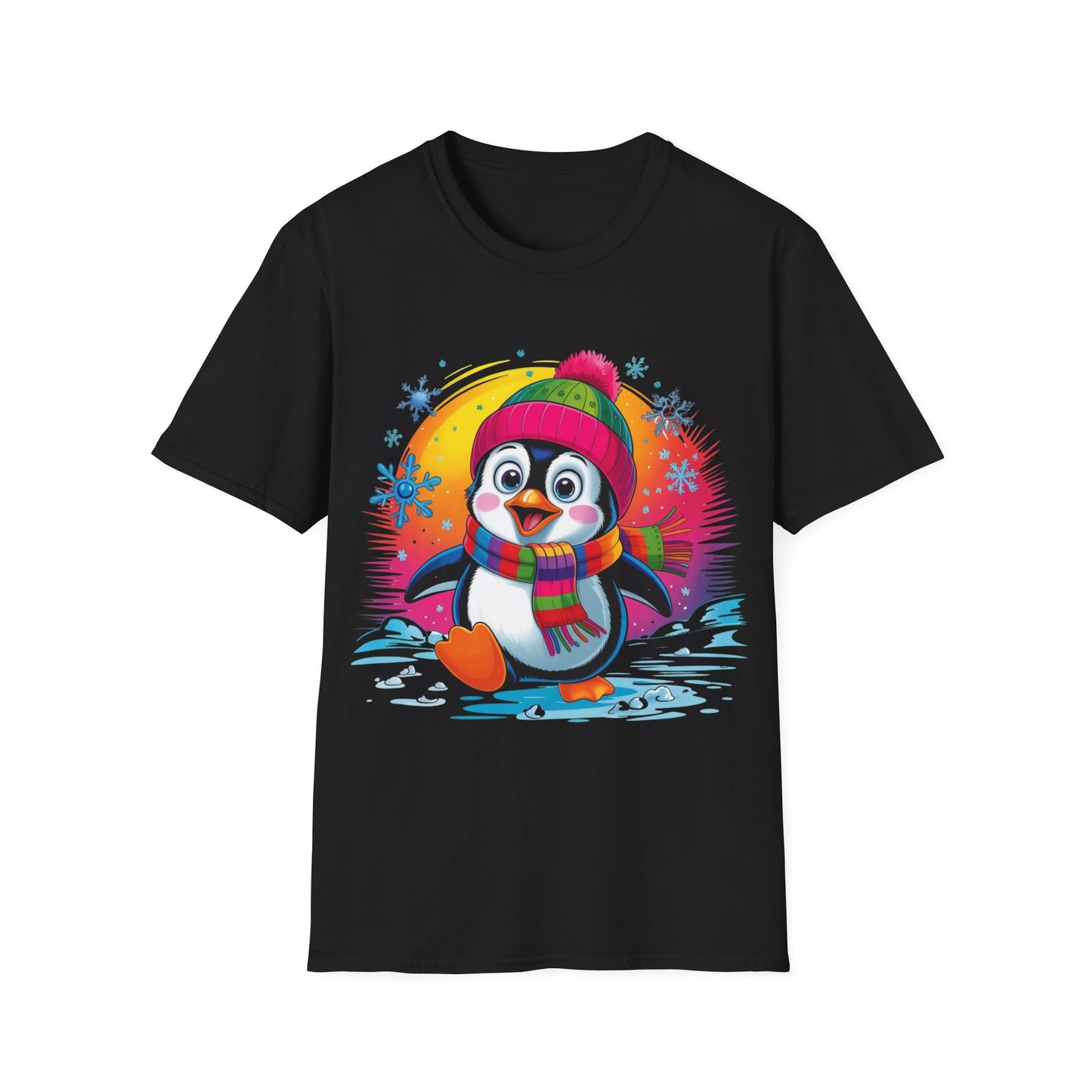 Cute Winter Penguin T-Shirt — Colorful Holiday Kids & Adult Graphic Tee