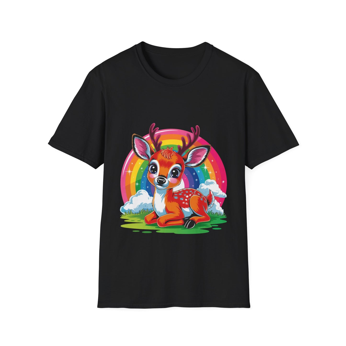 Cute Rainbow Fawn T-Shirt — Cute Deer Graphic Tee for Kids & Animal Lovers