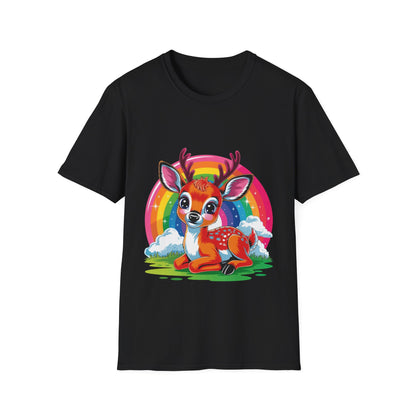 Cute Rainbow Fawn T-Shirt — Cute Deer Graphic Tee for Kids & Animal Lovers