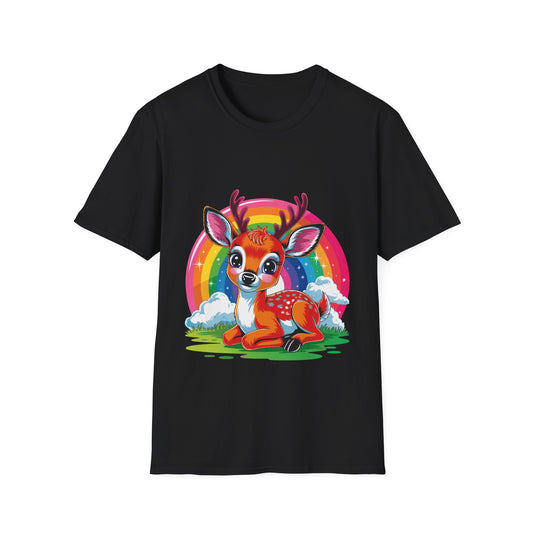 Cute Rainbow Fawn T-Shirt — Cute Deer Graphic Tee for Kids & Animal Lovers