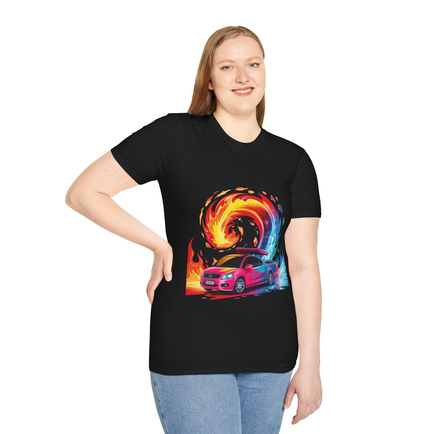 Car Drift Fire & Ice T-Shirt — Neon Racing Graphic Tee