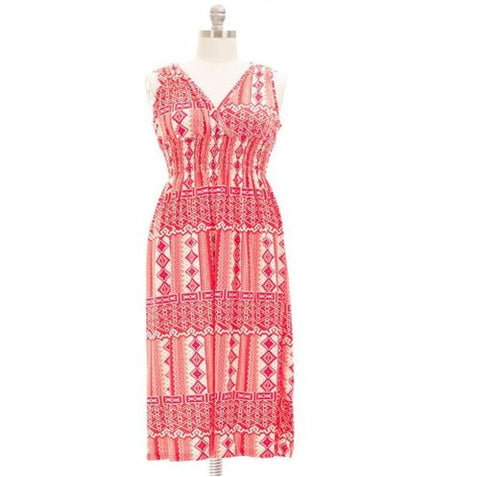 Women`s Sleeveless Red Scoop Plus Maxi Smocked Summer Dress