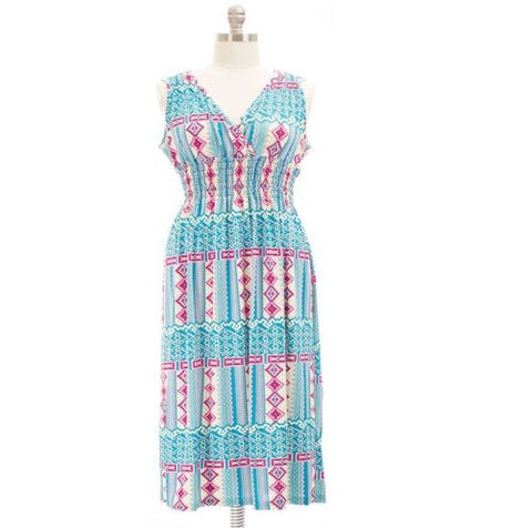 Women`s Sleeveless Jade Scoop Plus Maxi Smocked Summer Dress