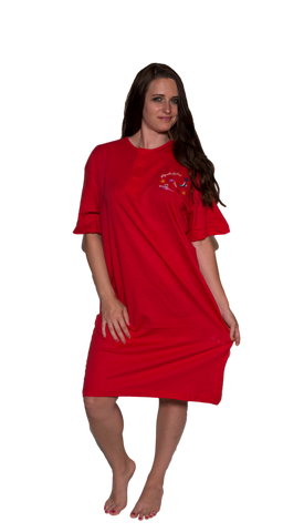 Ladies Cotton Sleep Shirt Red