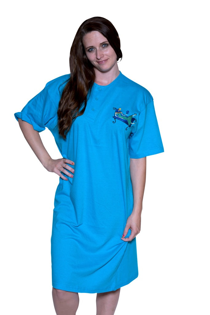 Ladies Cotton Sleep Shirt Turq