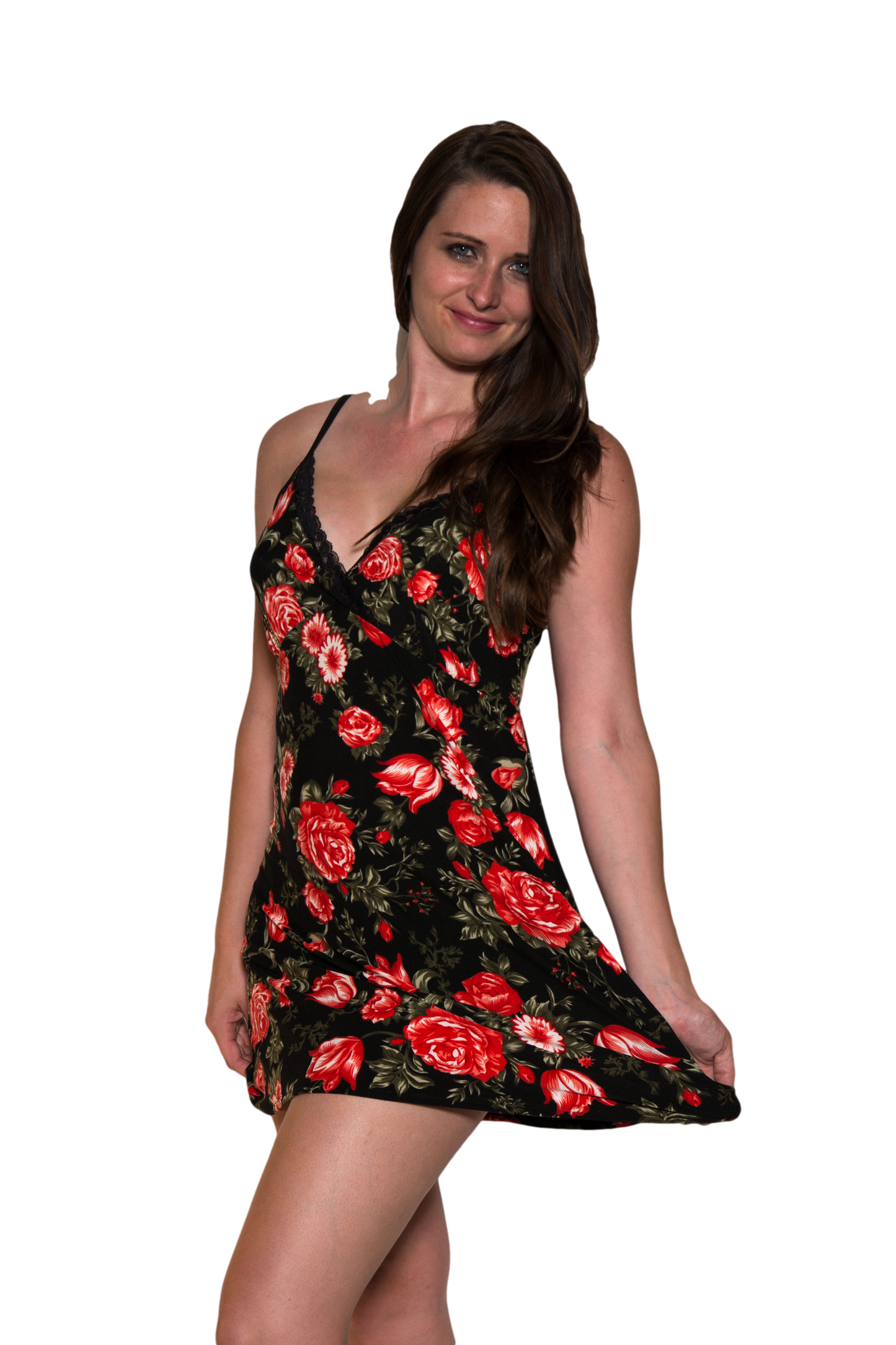 Ladies Chemise - Classic printed babydoll Black Floral Print