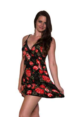 Ladies Chemise - Classic printed babydoll Black Floral Print