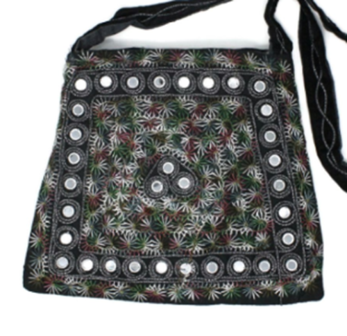 Sling Hand Bag Embroidery Fashionable Style Art Handy Craft Black Velvet