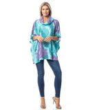 MT1056-Mint Tie-Dye Cowl Neck Poncho Top