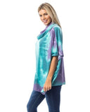 MT1056-Mint Tie-Dye Cowl Neck Poncho Top
