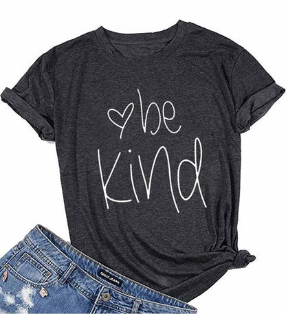 Womens Be Kind T Shirt Summer Letter Print Short Sleeve Loose Tops Inspirational Graphic Tees