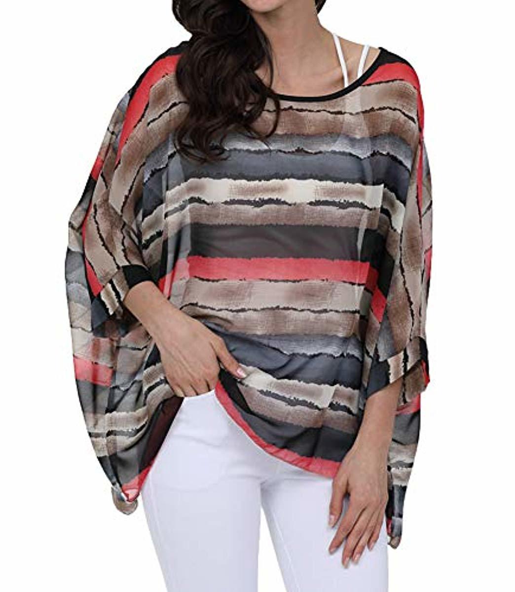 Women Chiffon Blouse Floral Batwing Sleeve Beach Cover Up Loose Tunic Shirt Tops