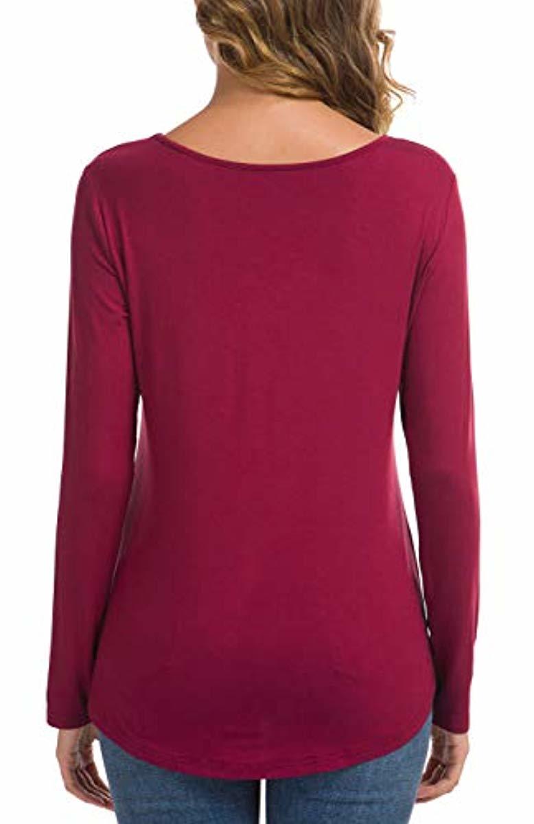 Women's Fall Long Sleeve V-Neck T-Shirt Tunic Tops Criss Cross Casual Blouse Shirts